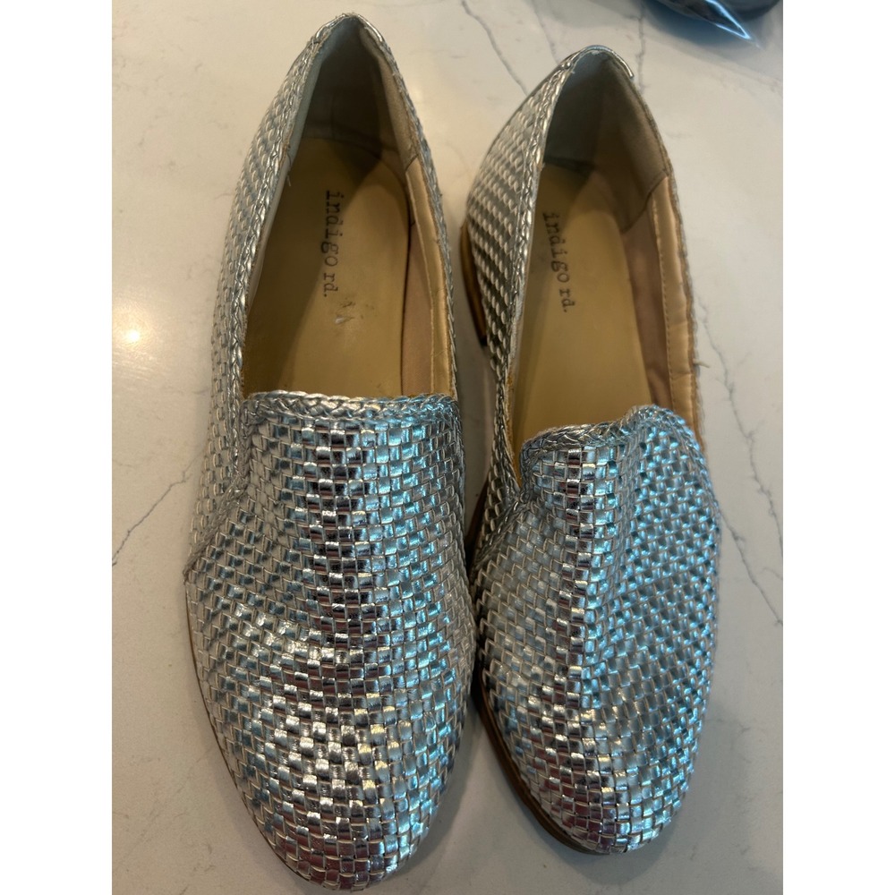 Indigo rd. Loafers Silver Woven Metallic Flat Slip On Shoes‎ 7.5M